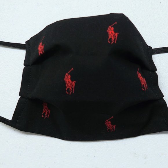 Designer Face Mask Black w Red Pony Two Sizes - Picture 2 of 4